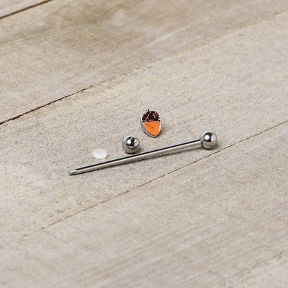 14G Autumn Acorn Brown Orange Industrial Barbell 38mm