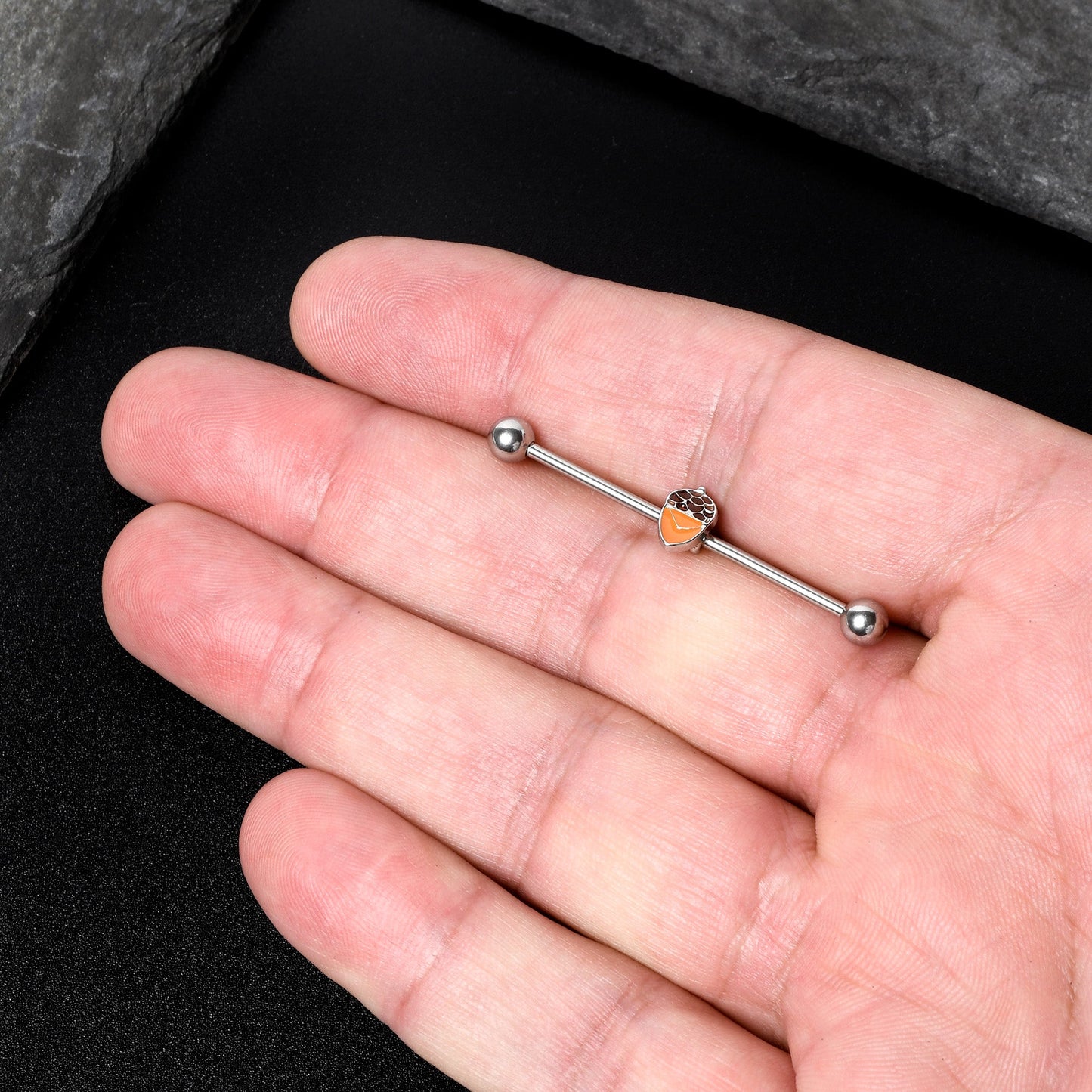 14G Autumn Acorn Brown Orange Industrial Barbell 38mm