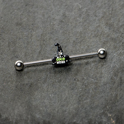 14G Good Witch Hat Glow the Dark Halloween Industrial Barbell 38mm