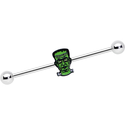 14G Frankenstein Head Green Glow in Dark Industrial Barbell 38mm