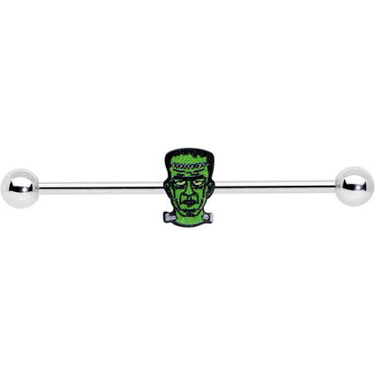 14G Frankenstein Head Green Glow in Dark Industrial Barbell 38mm