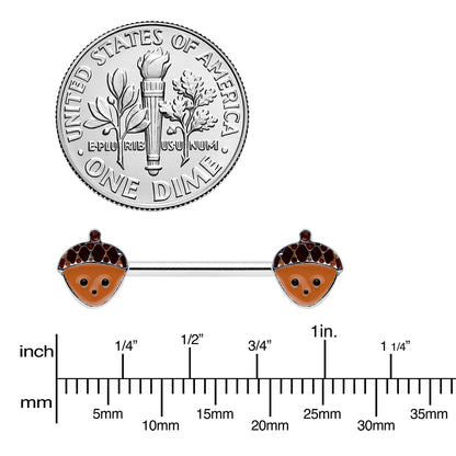 14G 9/16 Autumn Acorn Face Brown Fall Barbell Nipple Ring Set
