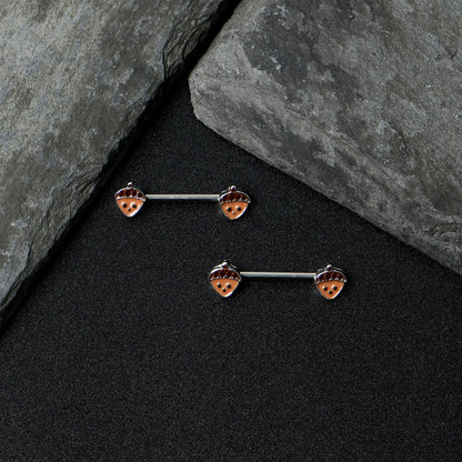 14G 9/16 Autumn Acorn Face Brown Fall Barbell Nipple Ring Set