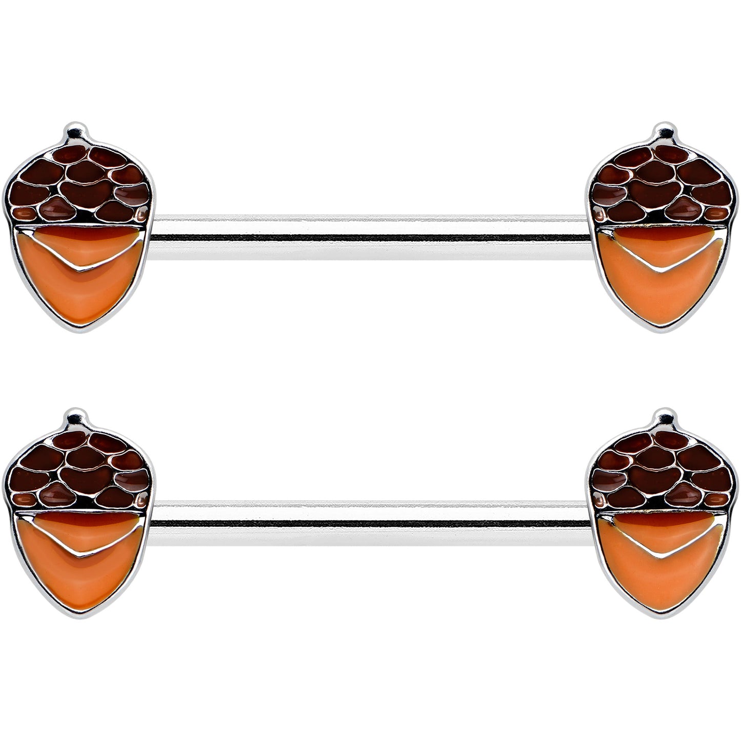 14G 9/16 Autumn Acorn Brown Orange Barbell Nipple Ring Set