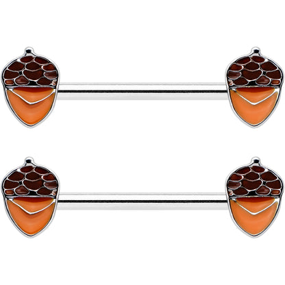 14G 9/16 Autumn Acorn Brown Orange Barbell Nipple Ring Set