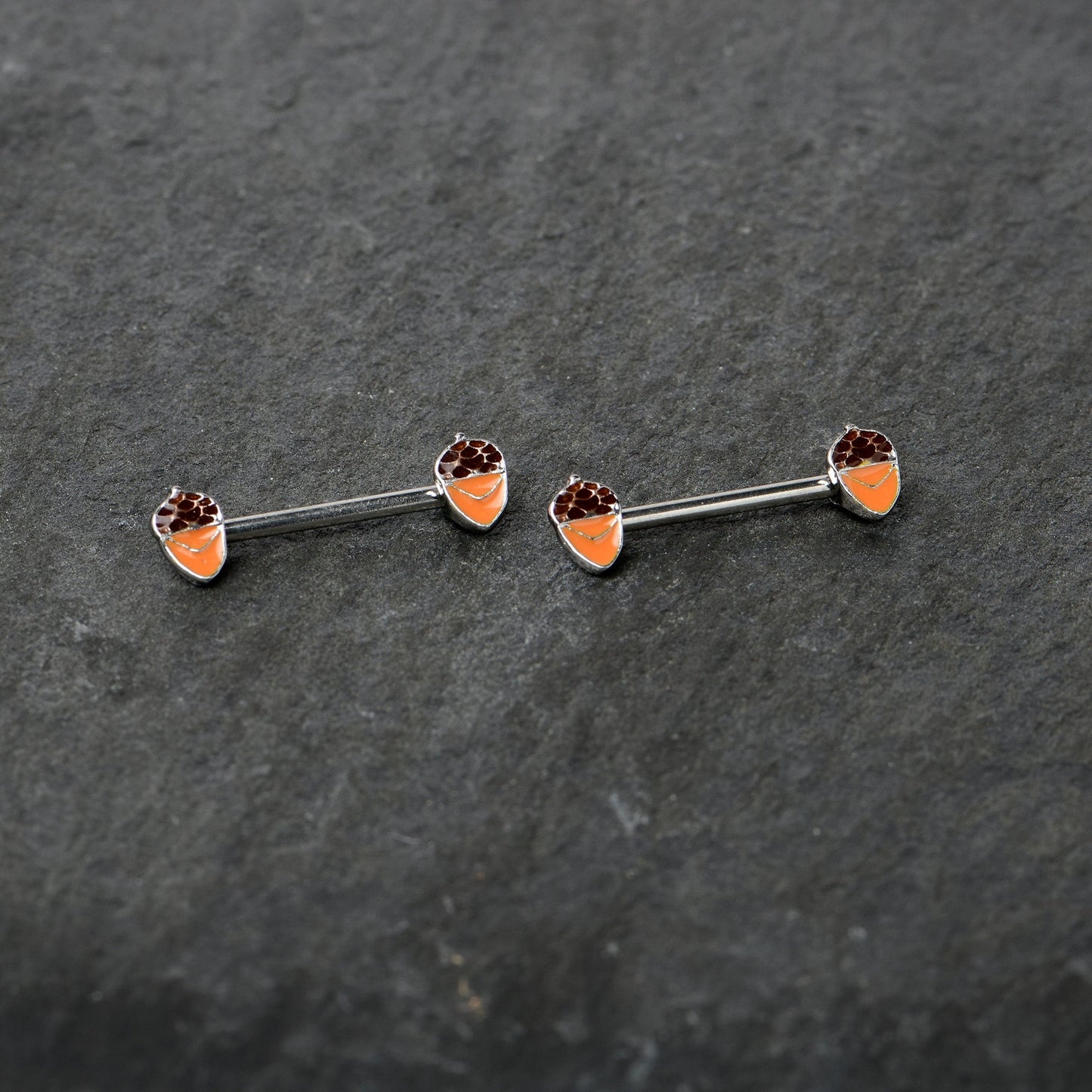 14G 9/16 Autumn Acorn Brown Orange Barbell Nipple Ring Set