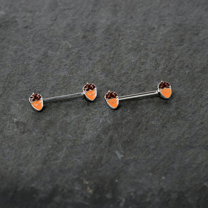 14G 9/16 Autumn Acorn Brown Orange Barbell Nipple Ring Set