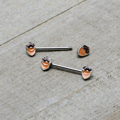 14G 9/16 Autumn Acorn Brown Orange Barbell Nipple Ring Set