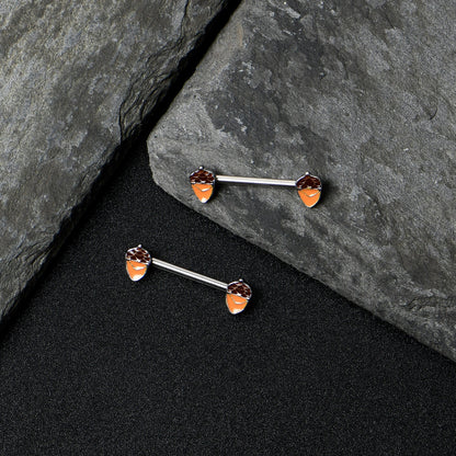 14G 9/16 Autumn Acorn Brown Orange Barbell Nipple Ring Set