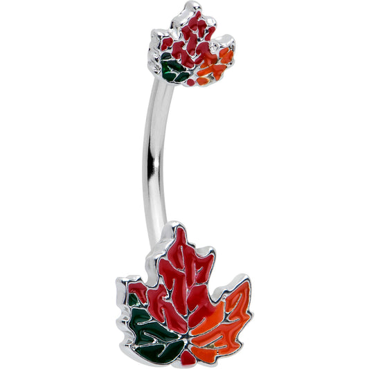 Autumn Tricolor Maple Leaves Red Green Orange Double Mount Belly Ring