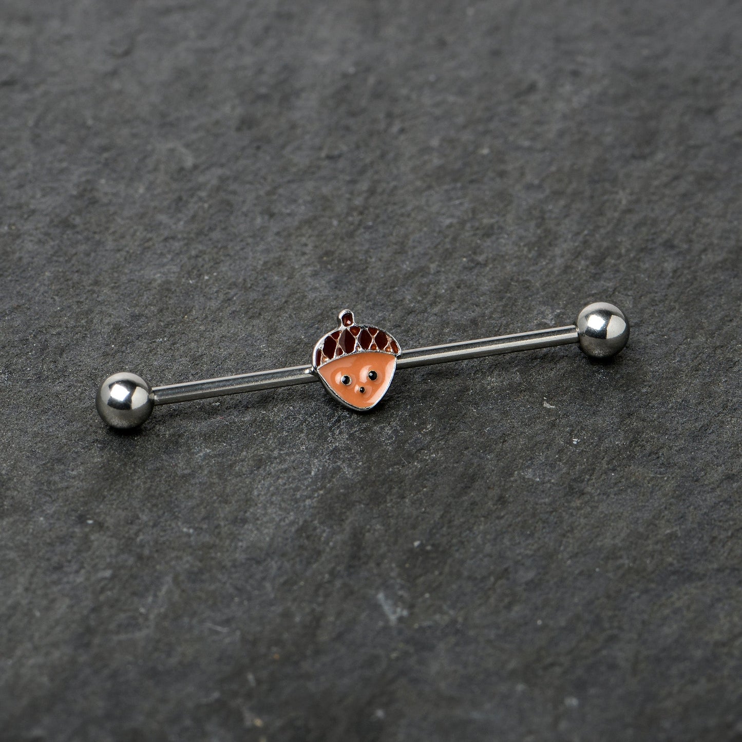 14G Autumn Acorn Face Brown Fall Industrial Barbell 38mm