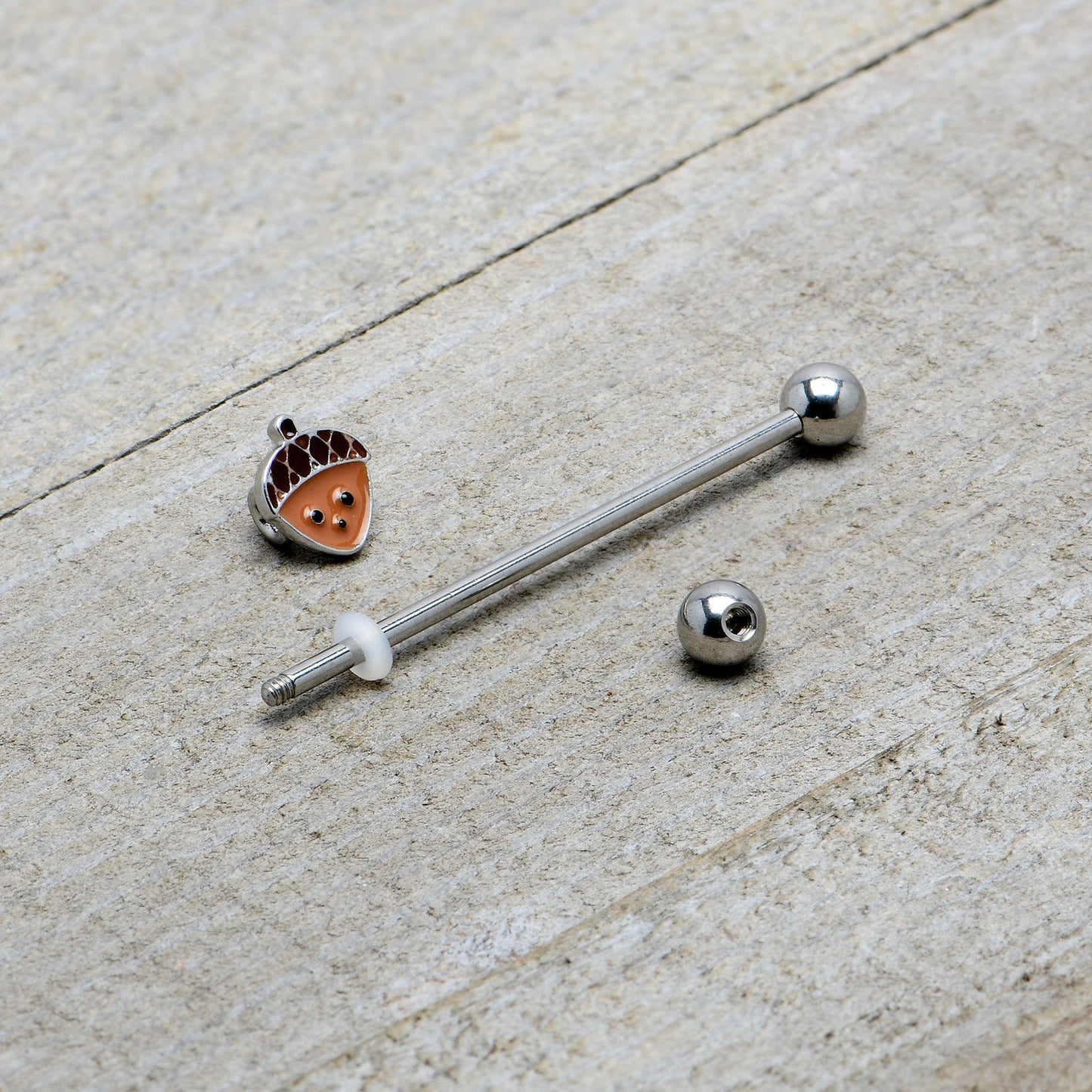 14G Autumn Acorn Face Brown Fall Industrial Barbell 38mm