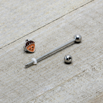 14G Autumn Acorn Face Brown Fall Industrial Barbell 38mm