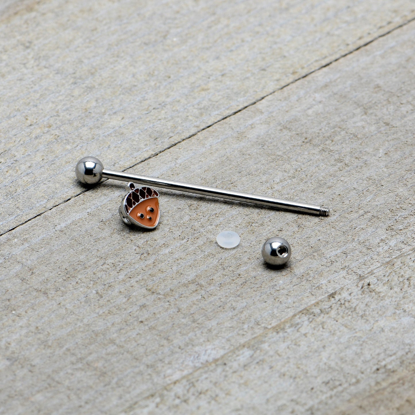 14G Autumn Acorn Face Brown Fall Industrial Barbell 38mm