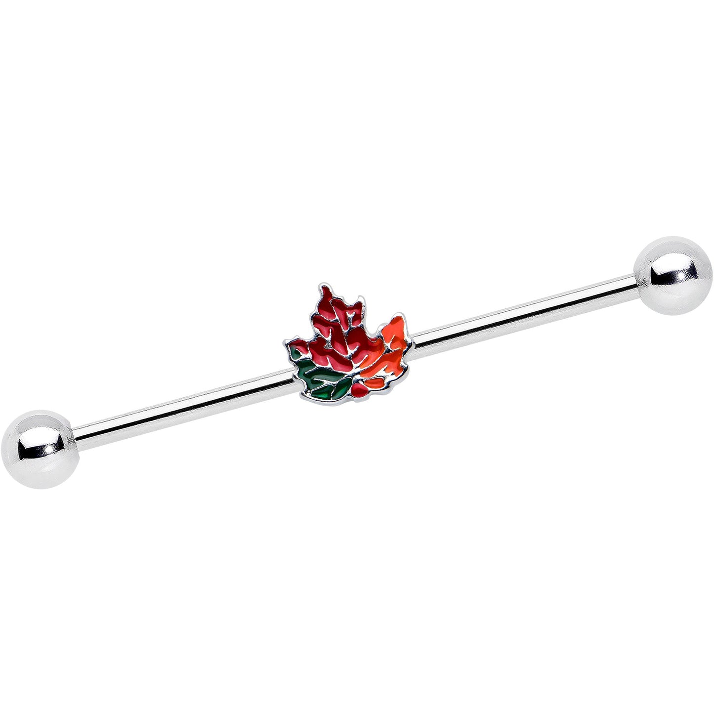 14G Autumn Tricolor Red Maple Leaf Industrial Barbell 38mm