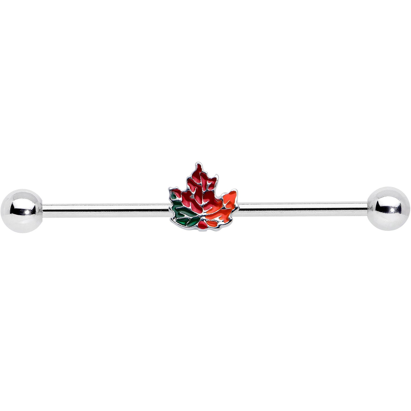 14G Autumn Tricolor Red Maple Leaf Industrial Barbell 38mm