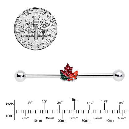 14G Autumn Tricolor Red Maple Leaf Industrial Barbell 38mm