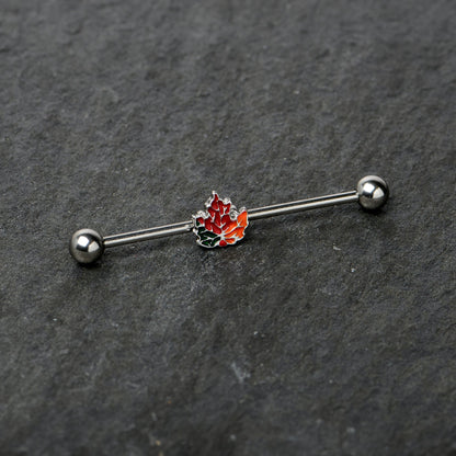 14G Autumn Tricolor Red Maple Leaf Industrial Barbell 38mm