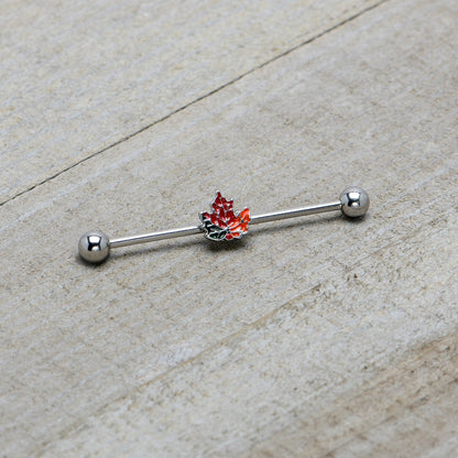 14G Autumn Tricolor Red Maple Leaf Industrial Barbell 38mm