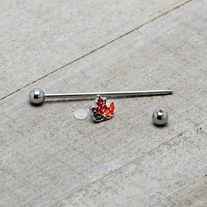 14G Autumn Tricolor Red Maple Leaf Industrial Barbell 38mm