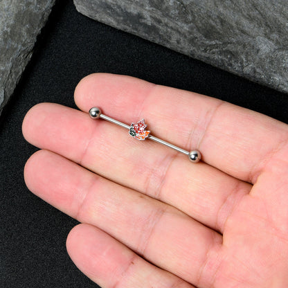 14G Autumn Tricolor Red Maple Leaf Industrial Barbell 38mm