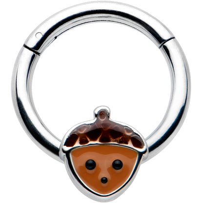 16G 5/16 Fall Acorn Face Brown Autumn Hinged Segment Ring