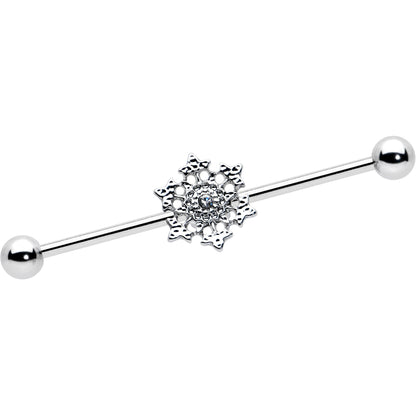 14G Clear Gem Filigree Winter Snowflake Industrial Barbell 38mm