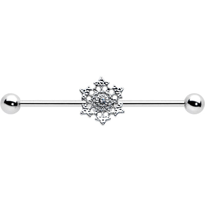 14G Clear Gem Filigree Winter Snowflake Industrial Barbell 38mm
