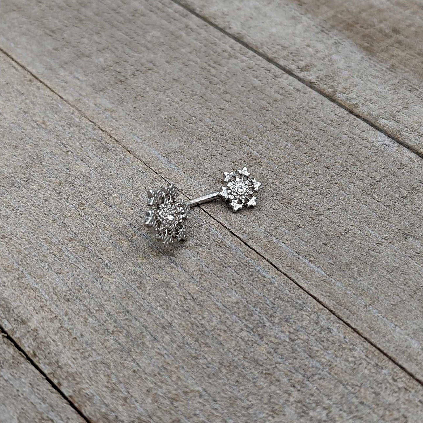 Clear Gem Filigree Winter Snowflakes Double Mount Belly Ring