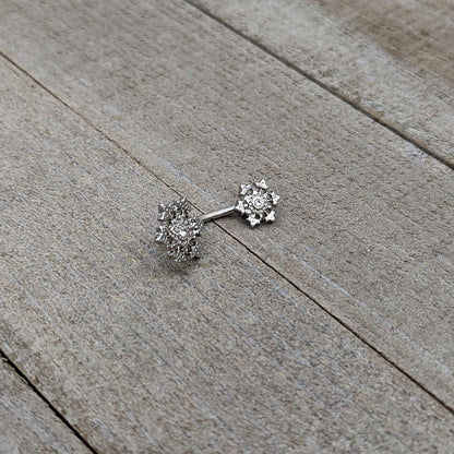Clear Gem Filigree Winter Snowflakes Double Mount Belly Ring