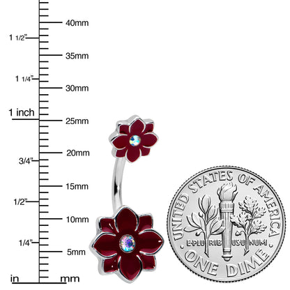 Aurora Gem Poinsettia Flower Festive Double Mount Belly Ring