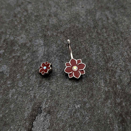Aurora Gem Poinsettia Flower Festive Double Mount Belly Ring