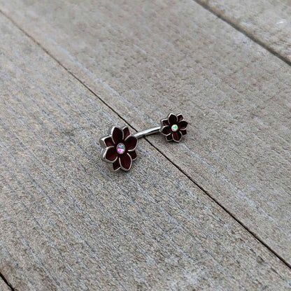 Aurora Gem Poinsettia Flower Festive Double Mount Belly Ring