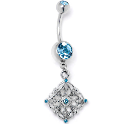 Blue Gem Filigree Rhombus Dangle Belly Ring