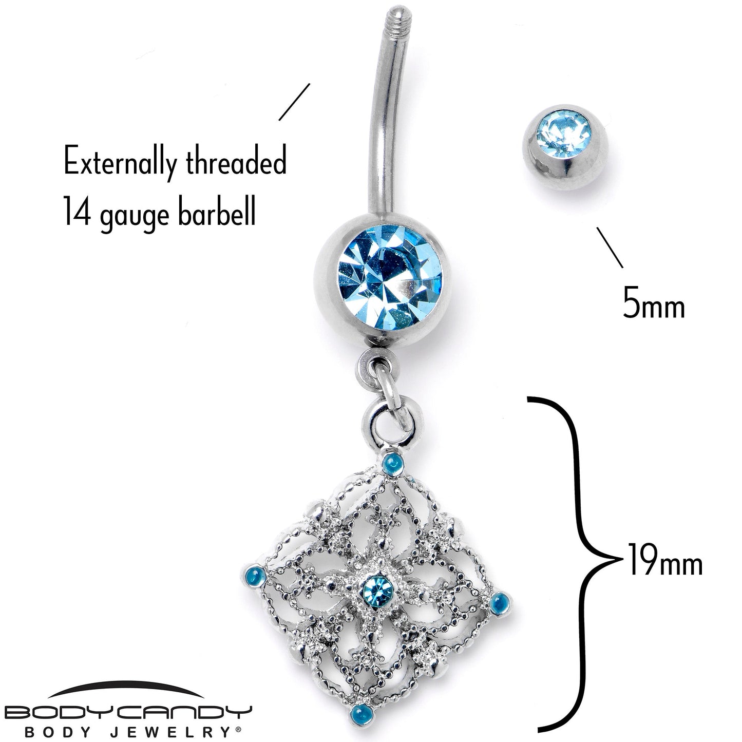 Blue Gem Filigree Rhombus Dangle Belly Ring