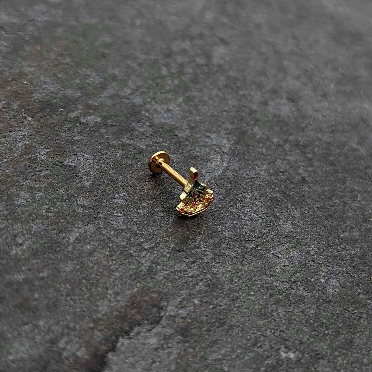 16G 5/16 Red Gem Gold Tone Deco Holiday Tree Labret Monroe Tragus