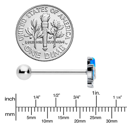 Blue Synthetic Opal Style Flower Barbell Tongue Ring