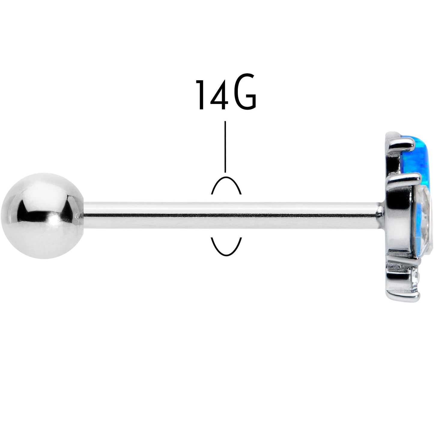 Blue Synthetic Opal Style Flower Barbell Tongue Ring