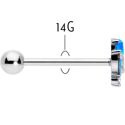 Blue Synthetic Opal Style Flower Barbell Tongue Ring