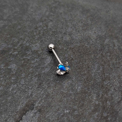 Blue Synthetic Opal Style Flower Barbell Tongue Ring
