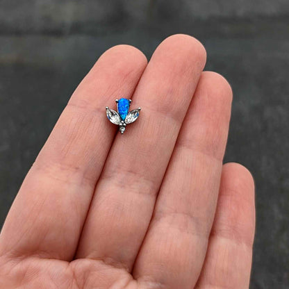 Blue Synthetic Opal Style Flower Barbell Tongue Ring