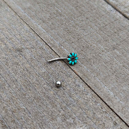 16G 5/16 Blue Gem Flower Teal Petals Curved Eyebrow Ring