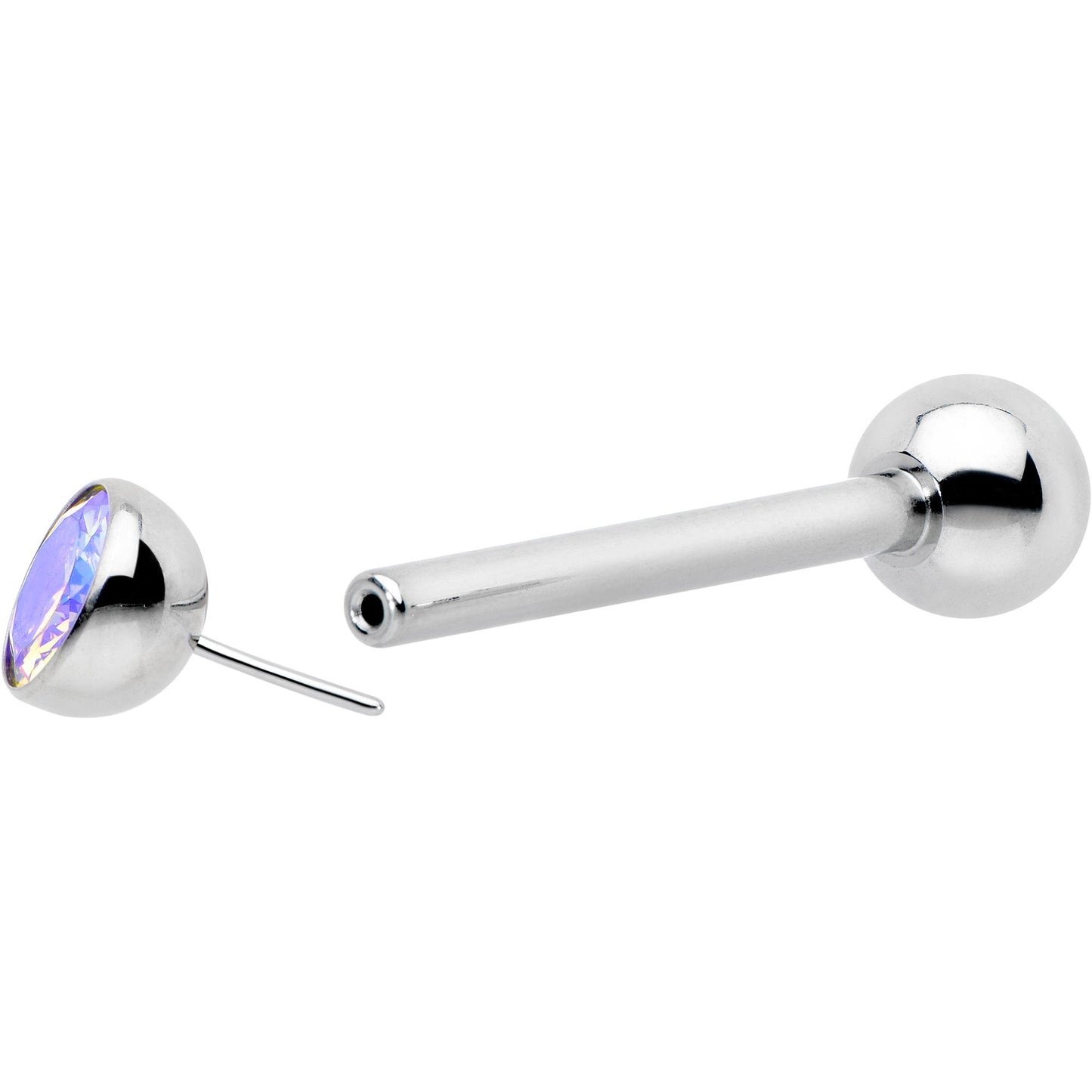 Aurora CZ Gem ASTM F-136 Implant Grade Titanium Threadless Barbell Tongue Ring