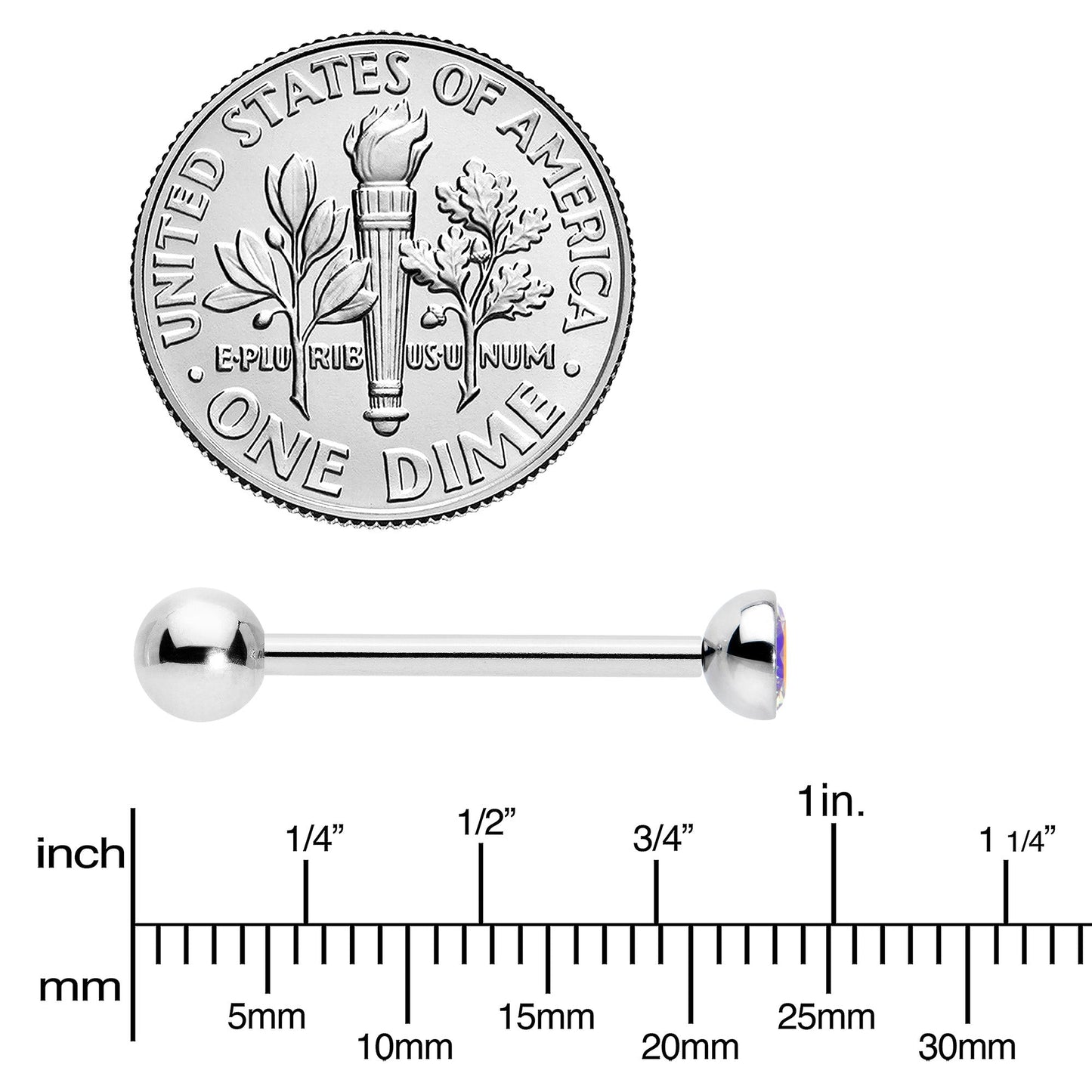 Aurora CZ Gem ASTM F-136 Implant Grade Titanium Threadless Barbell Tongue Ring