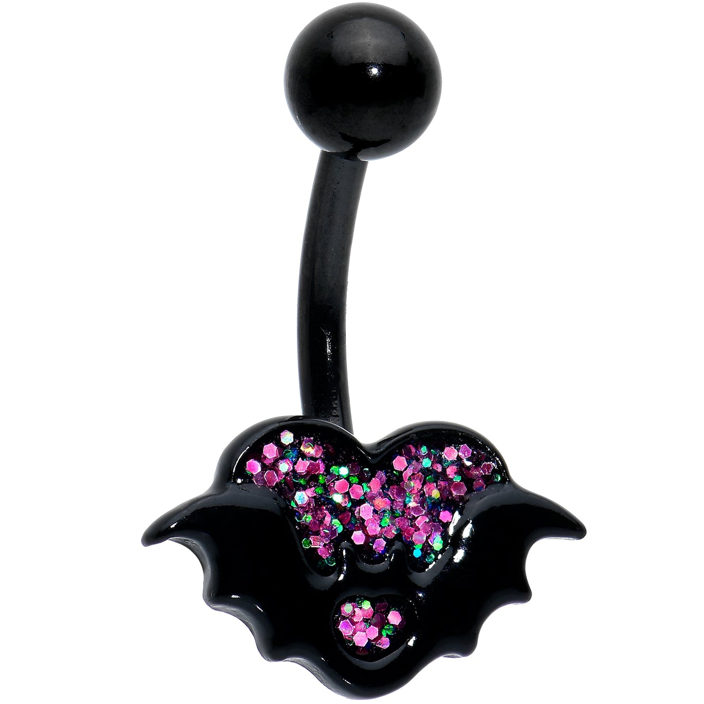Black Bat Heart Halloween Pink Green Belly Ring