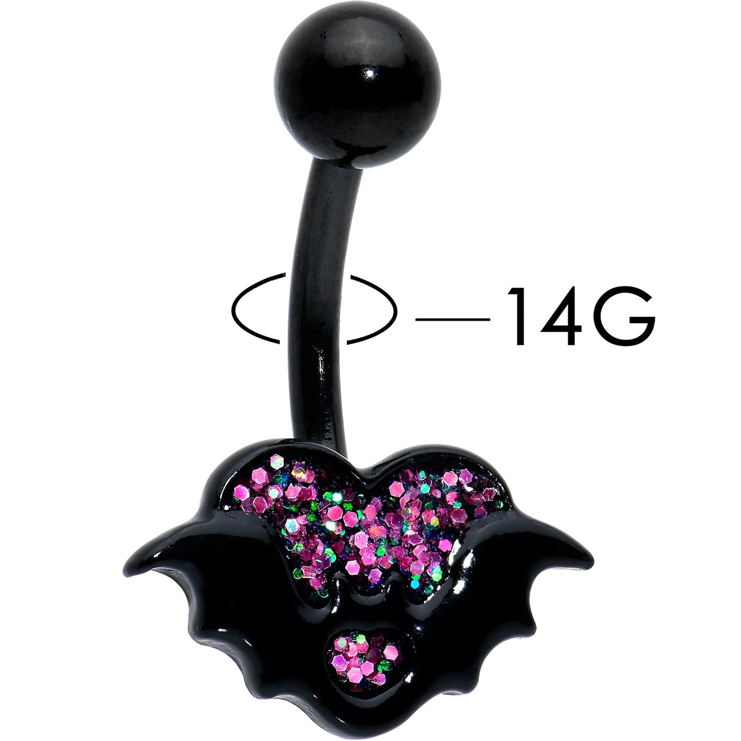 Black Bat Heart Halloween Pink Green Belly Ring