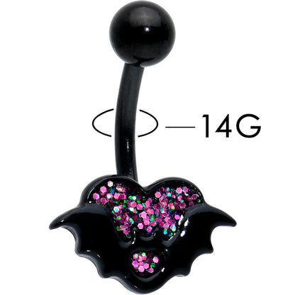 Black Bat Heart Halloween Pink Green Belly Ring