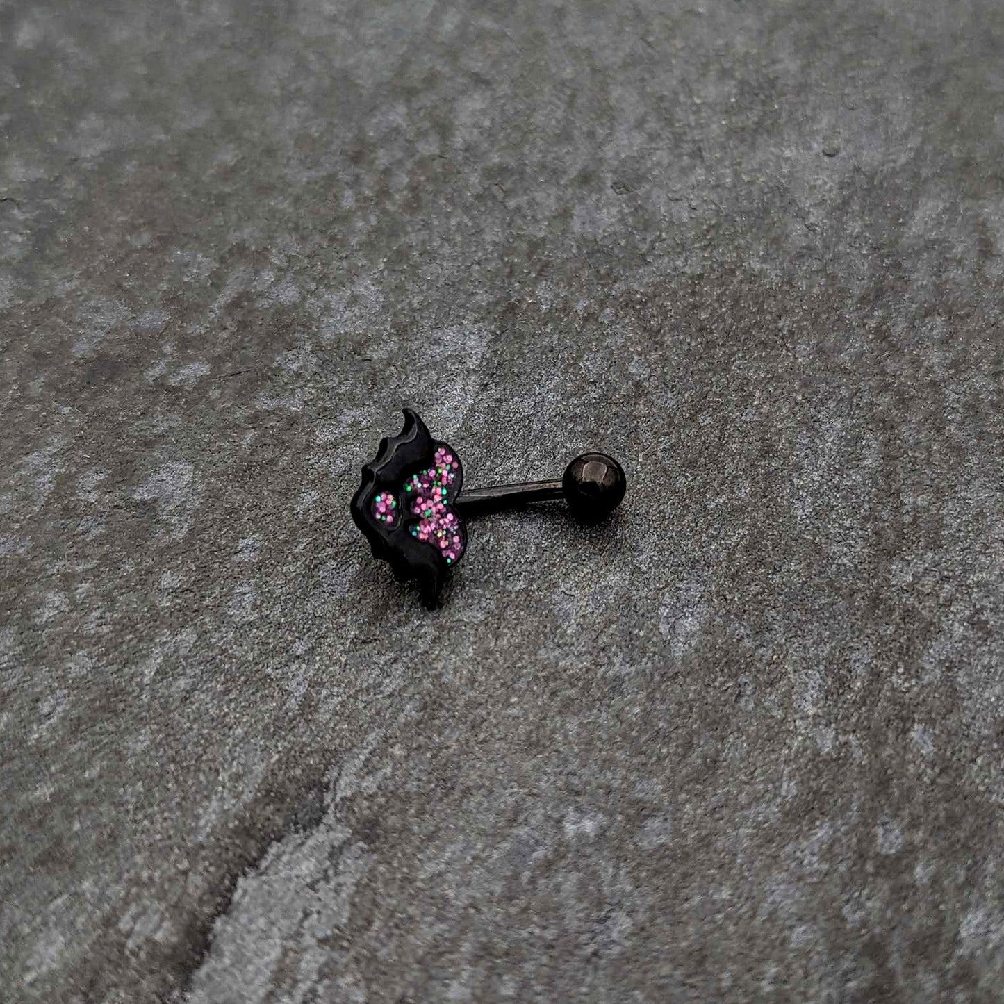 Black Bat Heart Halloween Pink Green Belly Ring