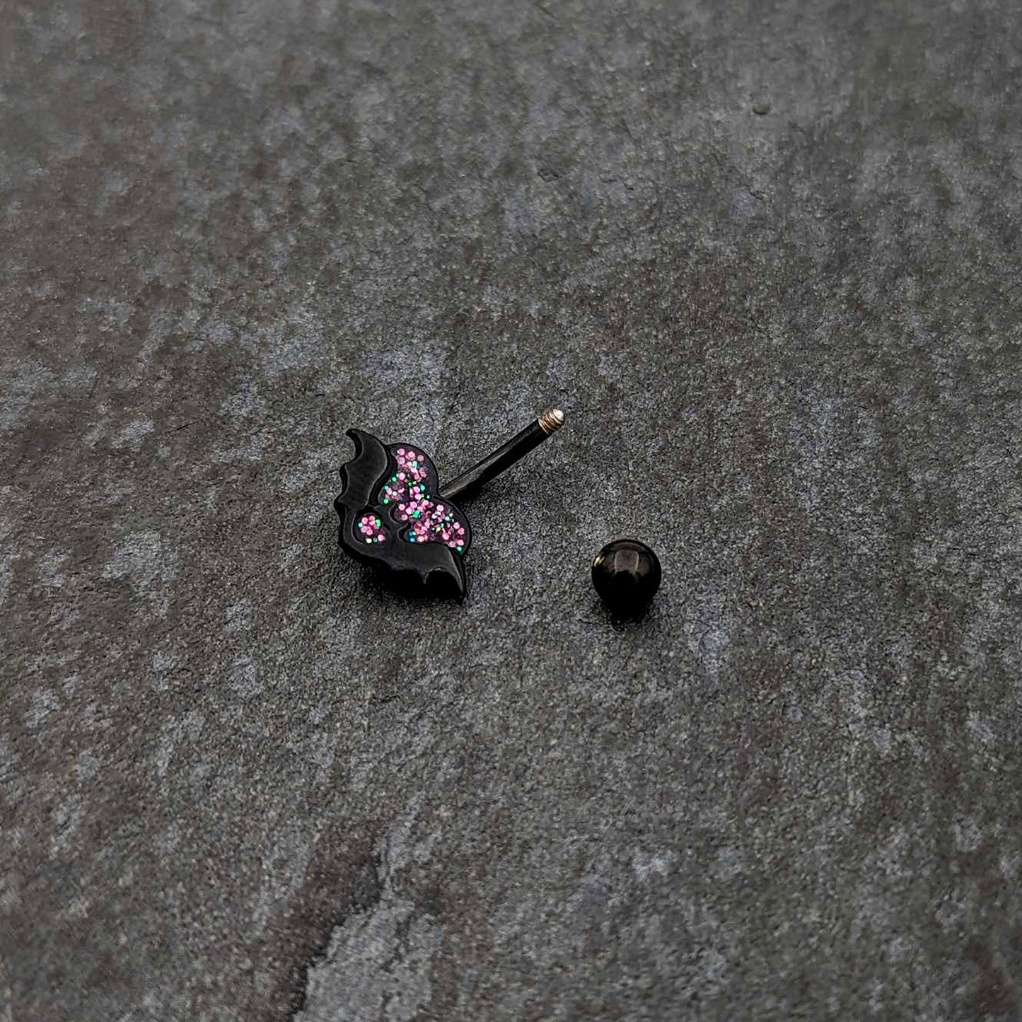 Black Bat Heart Halloween Pink Green Belly Ring