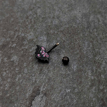 Black Bat Heart Halloween Pink Green Belly Ring